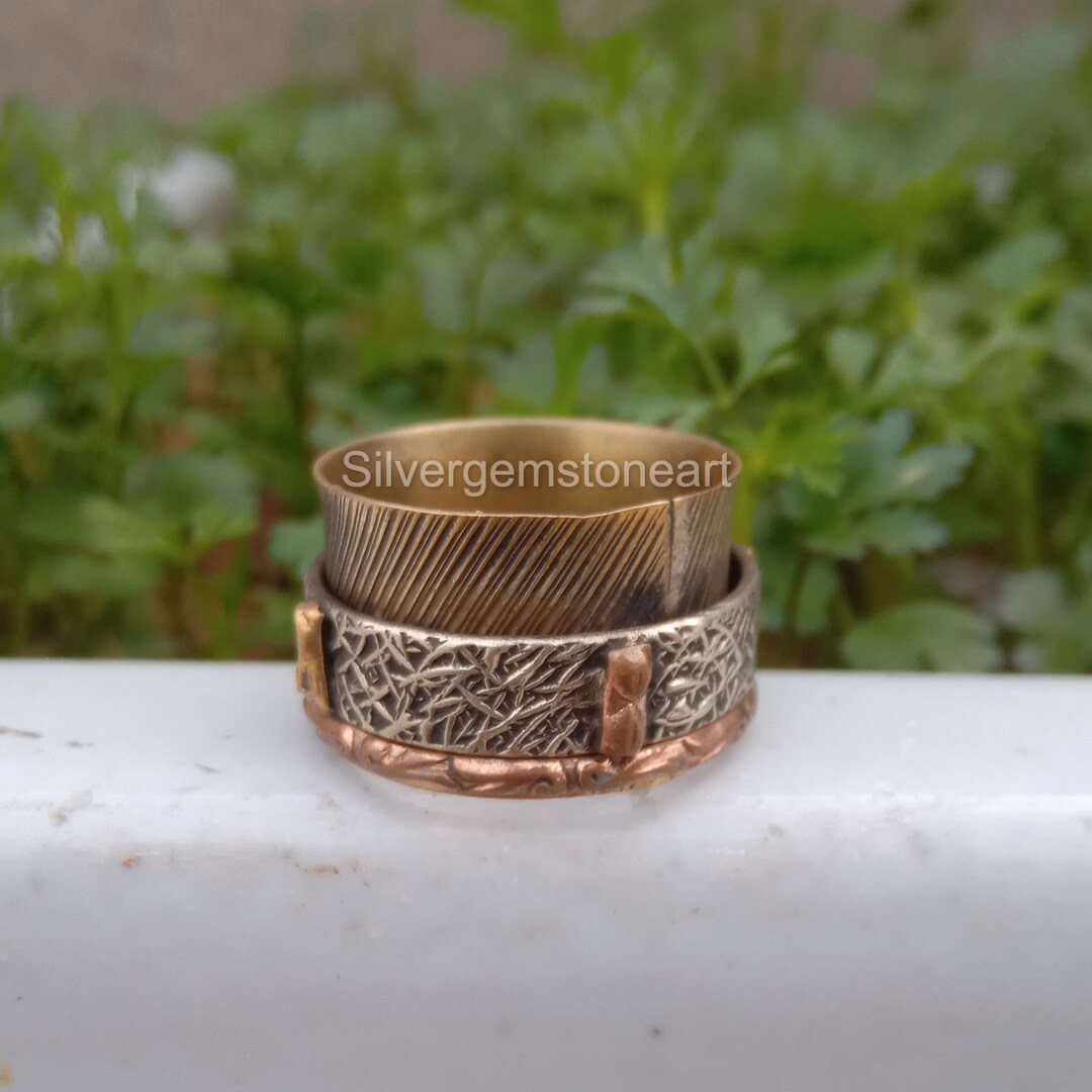 Spinner Band Ring, Worry Spinner Ring, Wide Band Ring, Handmade Three