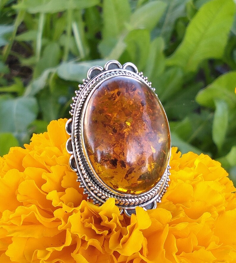 Amber Ring 925 Sterling Silver Promise Ring Cocktail Ring image 0