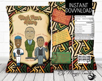 Black History, Custom Chip Bag, History Teacher gifts, Classroom Favor Bag for Students, Black History Month, Digital Download, PDF