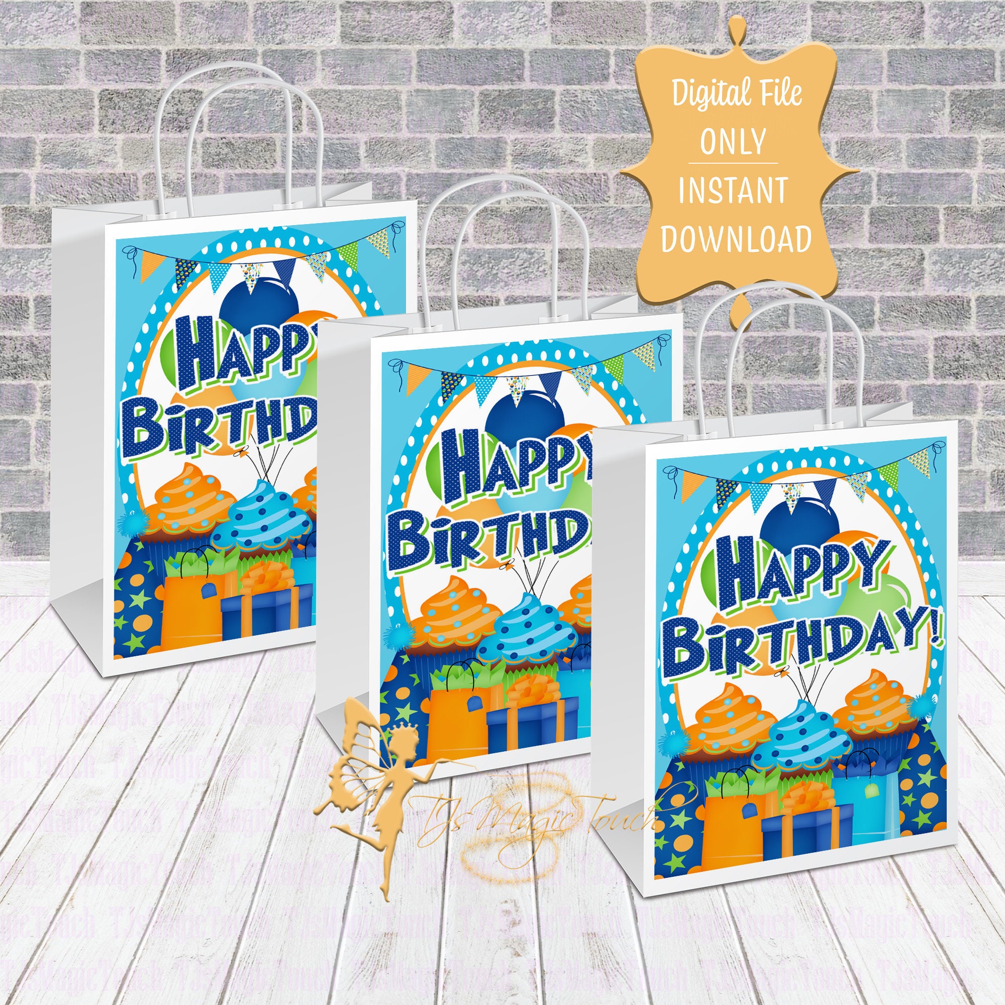 Happy Birthday Gift Bag Label Instant Download Happy Birthday | Etsy