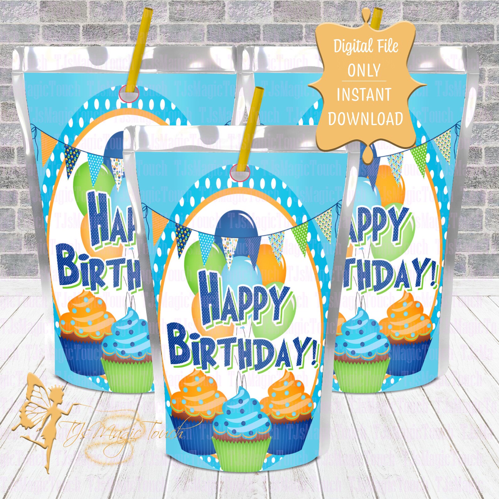 Happy Birthday Juice Pouch Label Instant Download Happy Etsy