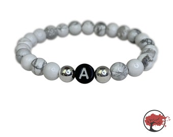 Edelstein Buchstaben Armband "White & Letter" | Magnesit | 925er Sterlingsilber | verschiedene Größen