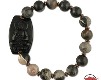 Gemstone Buddha Bracelet | Ocean Jasper and Obsidian