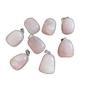 Pen Pendant Drum Stone Gemstone of your choice with silver eyelet Rose quartz