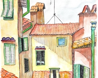 Florenz Dach Aquarell Kunstdruck, Italien Architektur (PDF-Dateien)