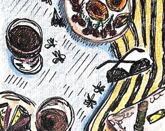 Picknicktisch Zeichnung Print Bundle - Handgezeichnete Party Wand Kunst