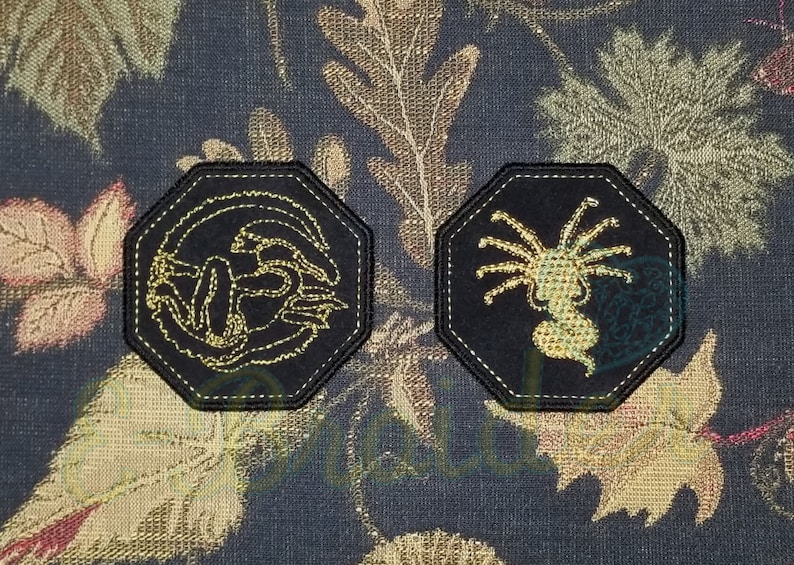 3 octagon shaped in .8mm suede made in USA XENOMORPH and FACEHUGGER embroidered leather patches
