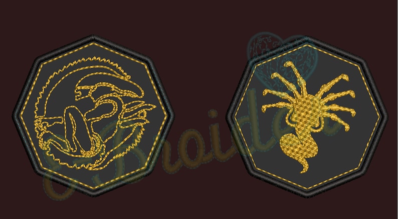 3 octagon shaped in .8mm suede made in USA XENOMORPH and FACEHUGGER embroidered leather patches