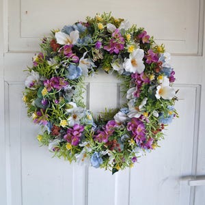 Farmhouse Spring Wreath, Happy Easter Decor, Outdoor Large Greenery Wreath, Luxury Flowers, Door Decorations