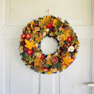 NATURAL WREATH, OUTDOOR Fall Decor, Autumn Door Leaves Sunflower Modern Dried Fall Wreath,  Minimalist Wreath