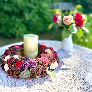 Autumn Rose Wreath, Rustic Door Flower Door Hanger, Apartment Decor, Boho Farmhouse Centerpieces