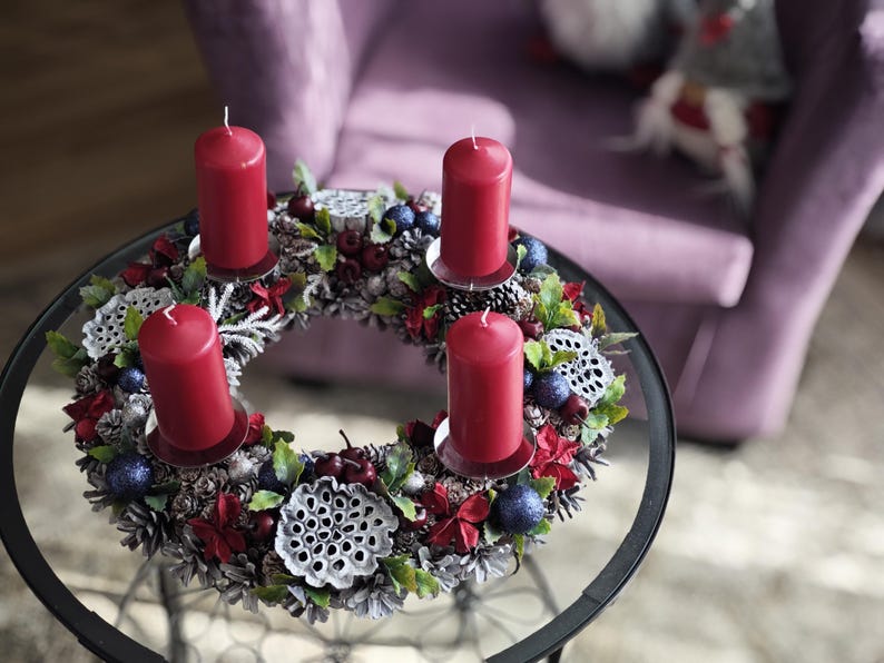 CENTERPIECE Advent Wreath Candle Holder, Holiday Greenery Table Decor