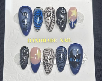 CUSTOM Coraline inspired nail set - handmade press on nail set - creepy nail set - Christmas gift - Halloween - movie theme - cute nails