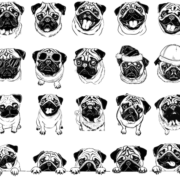 Pug Dog SVG, Pug  Dog Png, Pug Mom Svg, Pug Dog Head Svg, Peeking Pug Clipart, Pug Files For Cricut, Pug Silhouette Svg, instant download