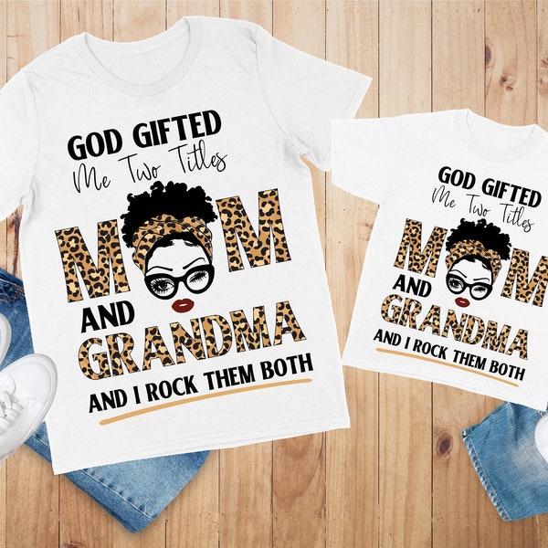 God Gifted Me Two Titles Mom And Grandma And I Rock Them Both Svg, Leopard Bandana,Woman With Glasses SVG Cricut,Digital Download Svg| Png