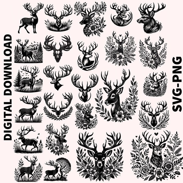 Deer Svg , Deer Svg Bundle, Deers svg, Antler Svg ,Deer antlers svg, Deer Clipart , Deer Png , Deer Silhouette, Digital Download