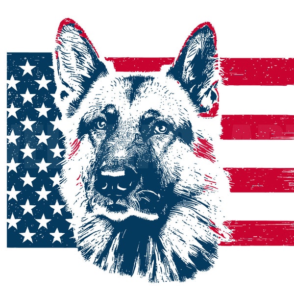 Grunge BERGER ALLEMAND SVG avec drapeau américain, Clipart de berger allemand, berger allemand Svg pour Cricut, oeuvre patriotique pour les amoureux des chiens