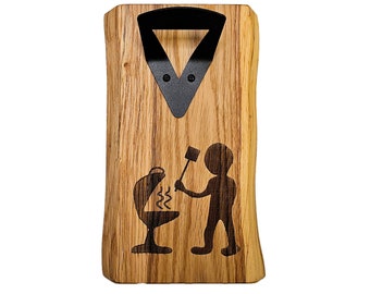 Wall bottle opener made of wood with a funny engraving: grilling BBQ