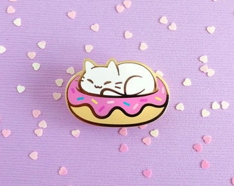 White cat Donut - hard enamel pin