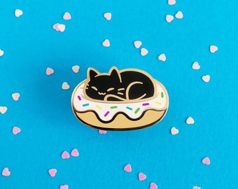 Donut de gato negro - pasador de esmalte duro