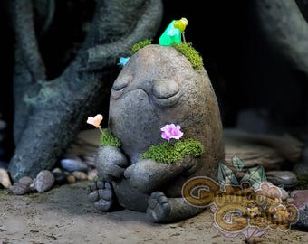 Mossy Rock Monster Figurine: Handmade Polymer Clay Forest Spirit Sculpture