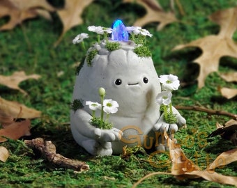 Flower Rock Monster Figurine: Handmade Polymer Clay Fantasy Creature