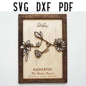 Verseau - Floral Constellation Customisable Laser Cut Files - Horoscope Zodiac Sign - SVG / Dxf / Ai / eps / png / Laser Cut / Glowforge