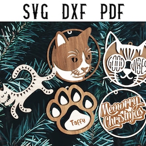 5 Cat Ornament SVG Laser Cut Design Digital Files / Pet ornament - SVG / Dxf / Dwg / Ai / eps / png / Laser Cutting / Glowforge