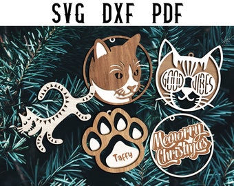 Cat Ornament Laser Cut Files: 5 Designs (SVG, DXF, PDF)