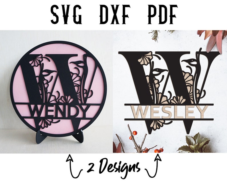 W/split Monogram Roses Floral Split Monogram Letter SVG: Japanese Laser Cut File (PDF, DXF) - Etsy
