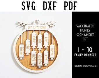 Geimpfte Ornamente (Familien set 1 bis 10 Mitglieder) Individualisierbare Laser cut Dateien - SVG / Dxf / Laser Cutting / Glowforge