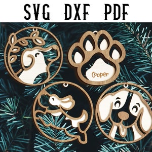 4 Dog Christmas Ornament SVG Laser Cut Design Digital Files / Pet ornament - SVG / Dxf / Dwg / Ai / eps / png / Laser Cutting / Glowforge