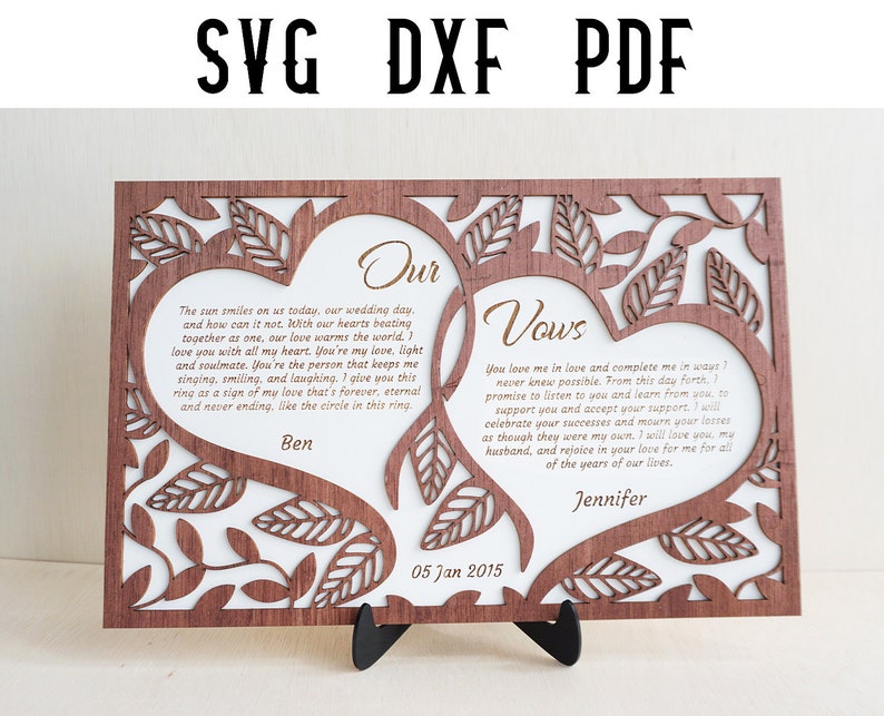 Hochzeitsgelübde Laser Cut Datei / Individualisierbare Verlobungs schwören / Hochzeit svg / Jubiläum svg / SVG DXF PDF Glowforge / Laser Cutting Bild 1