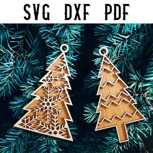 2 Christmas Tree Ornament SVG Laser Cut Design Digital Files - SVG / Dxf / Dwg / Ai / eps / png / Laser Cutting / Glowforge