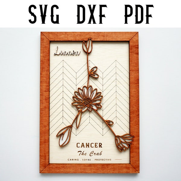 Cancer - Floral Constellation Customisable Laser Cut Files - Horoscope Zodiac Sign - SVG / Dxf / Ai / eps / png / Laser Cut / Glowforge