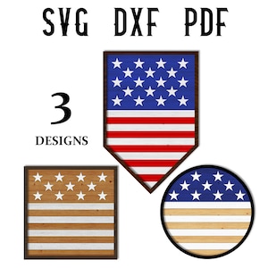 American Flag Wall Decor - 3 Designs - Laser Cut File - SVG DXF PDF - Glowforge / Laser Cut File