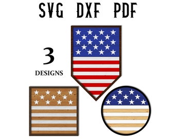 American Flag Wall Decor Laser Cut File: 3 Designs (SVG DXF PDF)