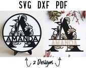 Floral Split Monogram Letter SVG: Japanese Laser Cut File (PDF, DXF)