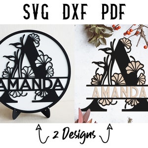 Floral Split Monogram Letter svg, Japanese Split Letter Monogram Laser Cut file, SVG DXF PDF - Glowforge / Laser Cutting