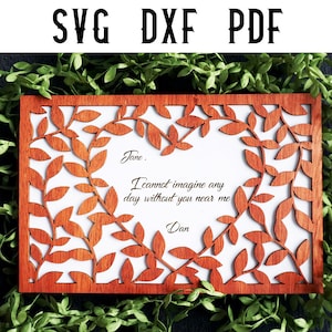 Arquivo de corte a laser de carta de amor floral personalizável / Arquivo de corte a laser para namorados / aniversário de recém-casado - SVG DXF PDF - Glowforge / Corte a laser