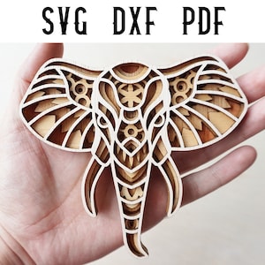 Elephant Palm-sized Layered Mandala Laser Cut File - Animal Multilayered Cutting File - SVG DXF PDF - Digital File Download