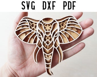 Elephant Mandala Laser Cut File: Multilayered Animal Design (SVG DXF PDF)