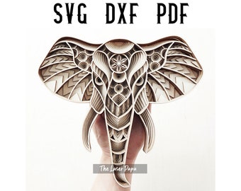 Elephant Mandala Laser Cut File: Two-Faced Layered Design (Digital File Download)