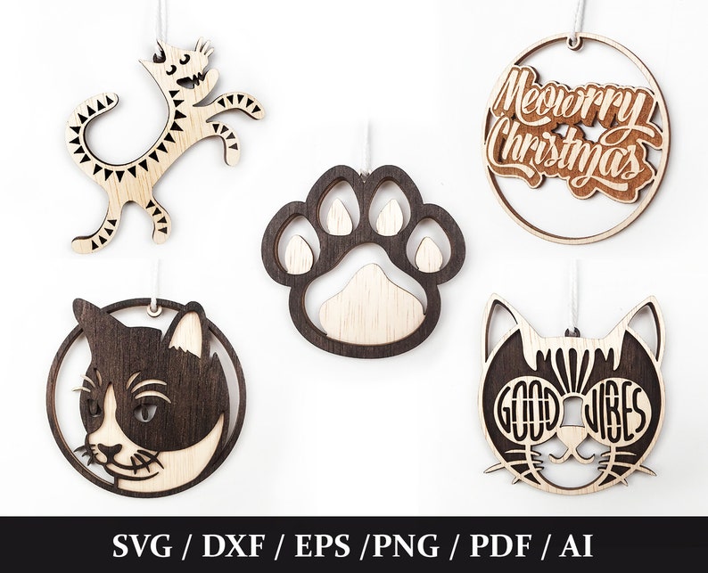 Cat Christmas Ornament SVG Laser Cut Design Digital Files  Etsy