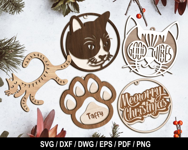 Cat Christmas Ornament SVG Laser Cut Design Digital Files  Etsy