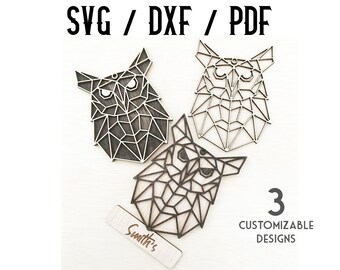 Geometric Animal Ornament Laser Cut Files: SVG, DXF, PNG (Digital Download)