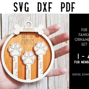 Paw Christmas Ornaments (1 to 4 Paws) Customisable Laser Cut Files - SVG / Dxf / Laser Cutting / Glowforge
