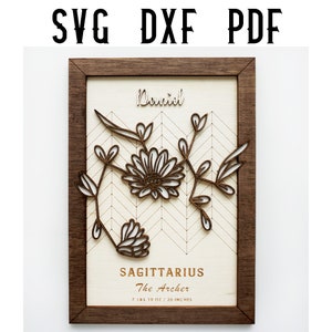 Boogschutter - Floral Constellation Aanpasbare Laser Cut Bestanden - Horoscoop Sterrenbeeld - SVG / Dxf / Ai / eps / png / Laser Cut / Glowforge