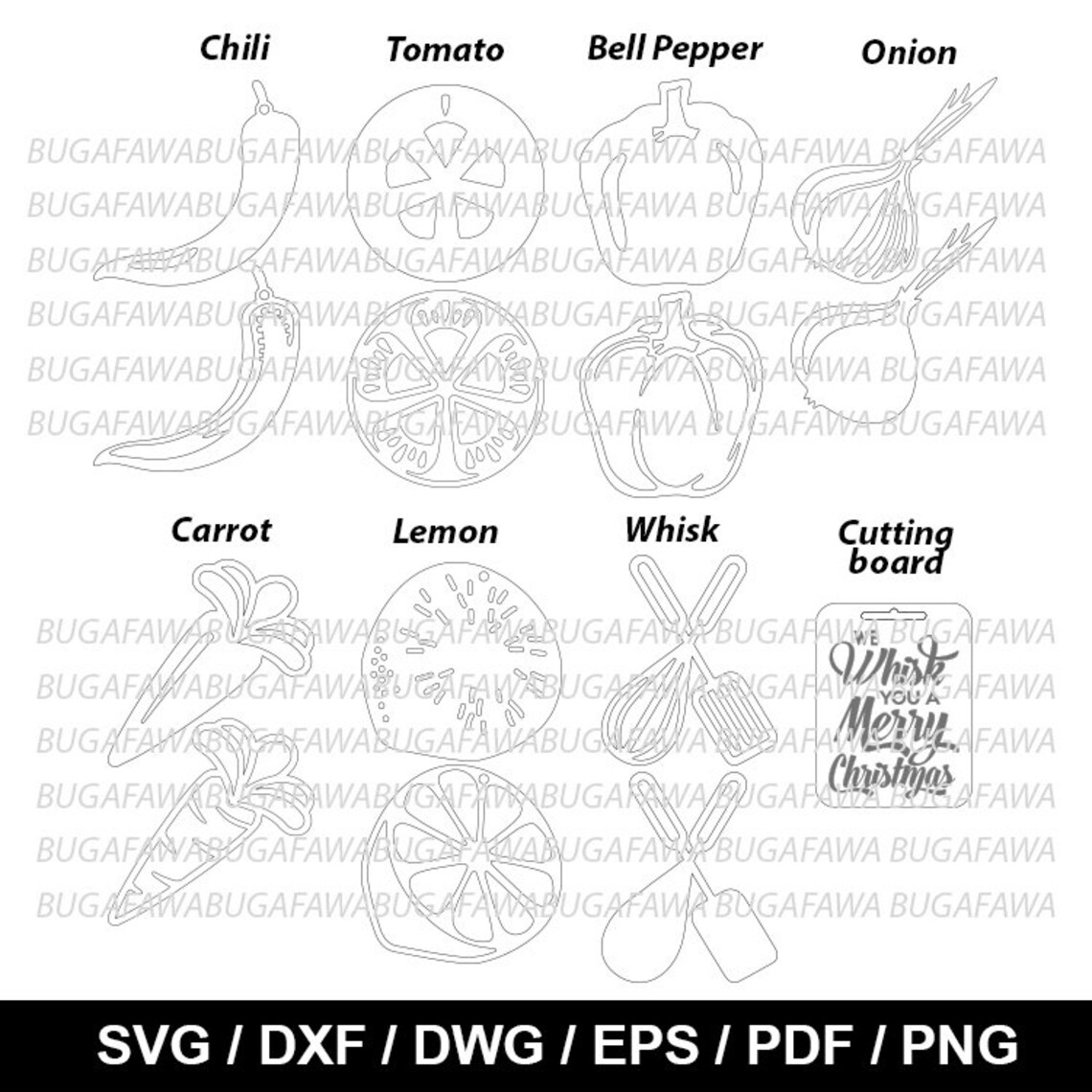 8 Kitchen Christmas Ornament SVG Laser Cut Digital Files / Etsy