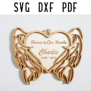 Heart Angel Memorial Ornaments - Fichiers découpés au laser personnalisables - SVG / Dxf / Laser Cutting / Glowforge